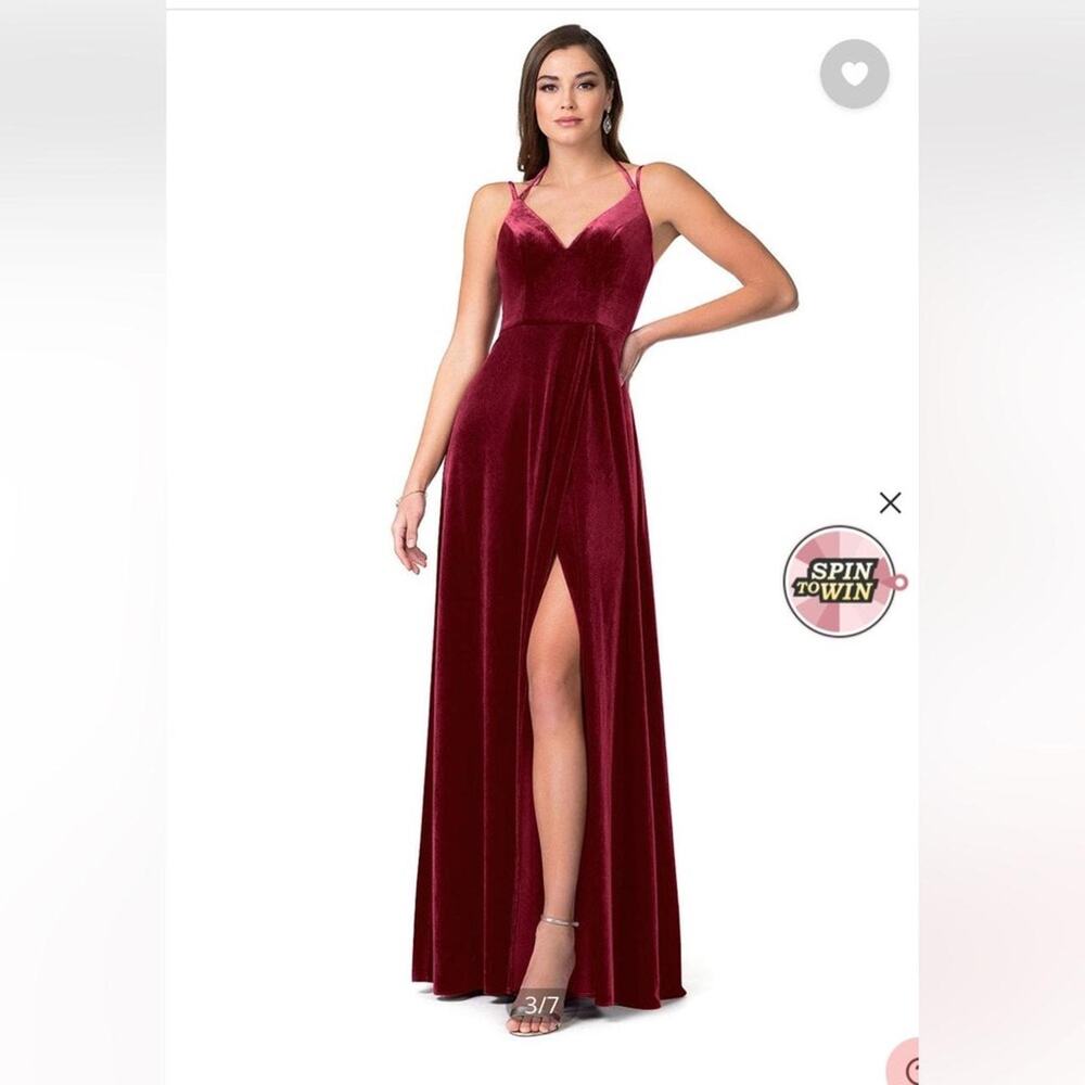 Azazie Sora Dress in Burgindy Velvet